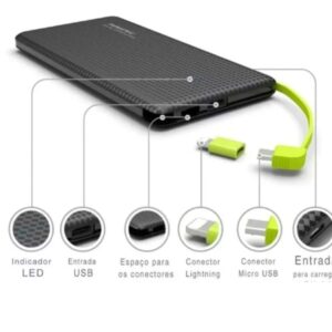 Carregador Portatil Power Bank 5.000mAH Tipo C / V8 / iPhone - PN-952A a'Gold