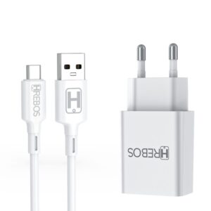 Kit Carregador Turbo 2.4A Com Cabo Tipo C  HREBOS HS-150C / CRG-150C