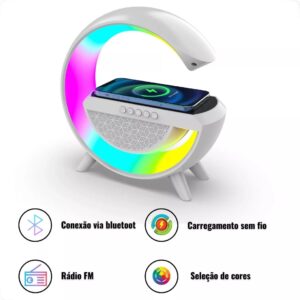 Luminária de Mesa em G com Carregamento Wireless e som Bluetooth